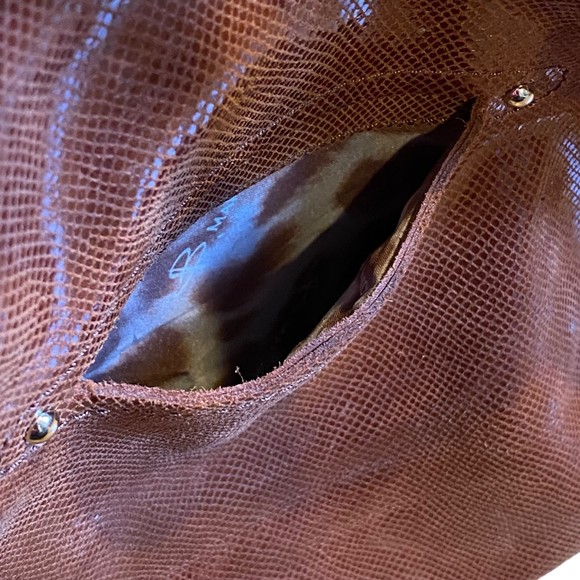 B Makowsky Brown Lombard Leather Designer Satchel Crossbody Bag - Picture 7 of 14